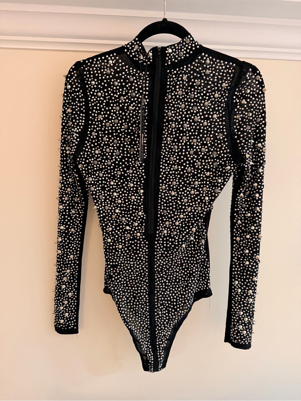 Fashion Nova Black Crystal-Studded Sheer Bodysuit - Picture 3 of 4